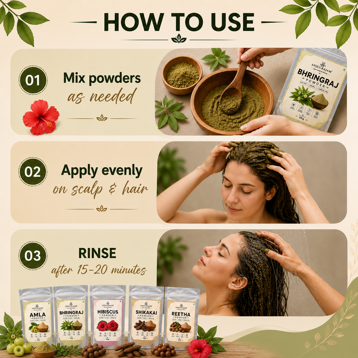 Amla, Reetha, Shikakai, Bhringraj And Hibiscus Powder for Hair Growth 50 Gms Each Combo (Pack of 5)