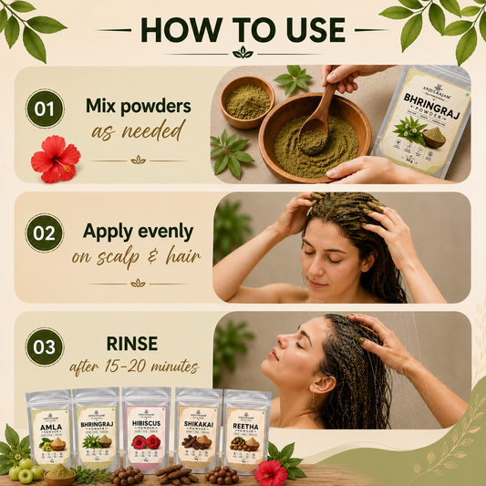 Amla, Reetha, Shikakai, Bhringraj And Hibiscus Powder for Hair Growth 50 Gms Each Combo (Pack of 5)