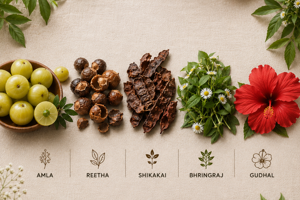 Amla, Reetha, Shikakai, Bhringraj And Hibiscus Powder for Hair Growth 50 Gms Each Combo (Pack of 5)