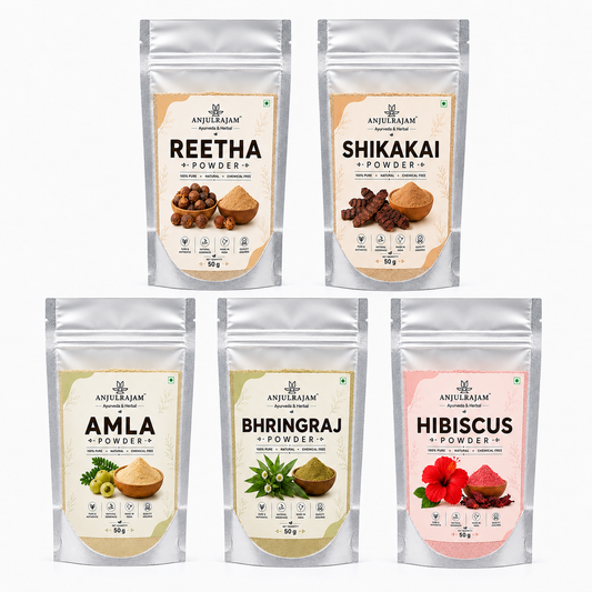 Amla, Reetha, Shikakai, Bhringraj And Hibiscus Powder for Hair Growth 50 Gms Each Combo (Pack of 5)