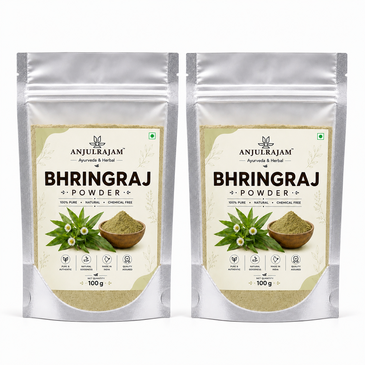 Bhringraj Powder for Hair Growth | Ideal for Hair, Face and Skin |  False Daisy Powder 100 Gms Each Combo (Pack of 2)
