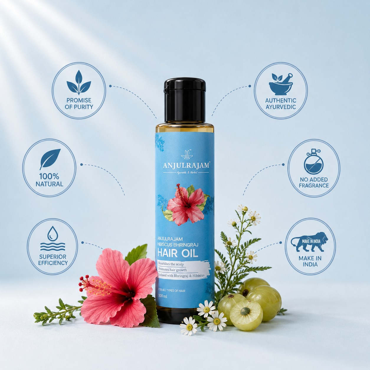 Exclusive Hibiscus Bhringraj Hair Oil Value Pack | Ayurvedic Oil | Strengthens & addresses Dandruff | Nourishing Conditioner for Smooth Shiny Hair (Pack Of 3)