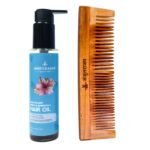ANJULRAJAM Hibiscus Bhringraj Hair Oil + Neem Wood Comb Combo